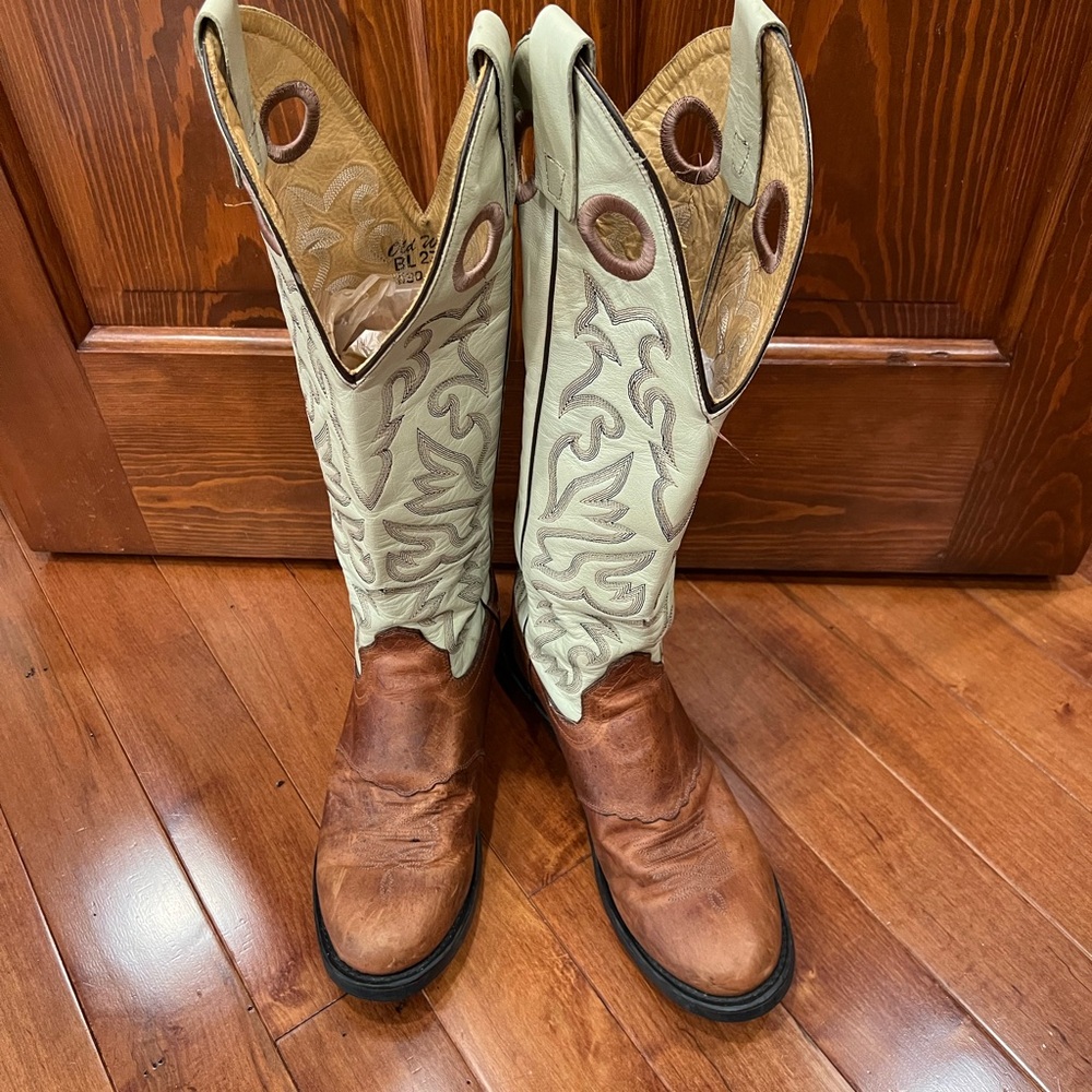 Old West Brown and Cream Tall Cowboy Boots